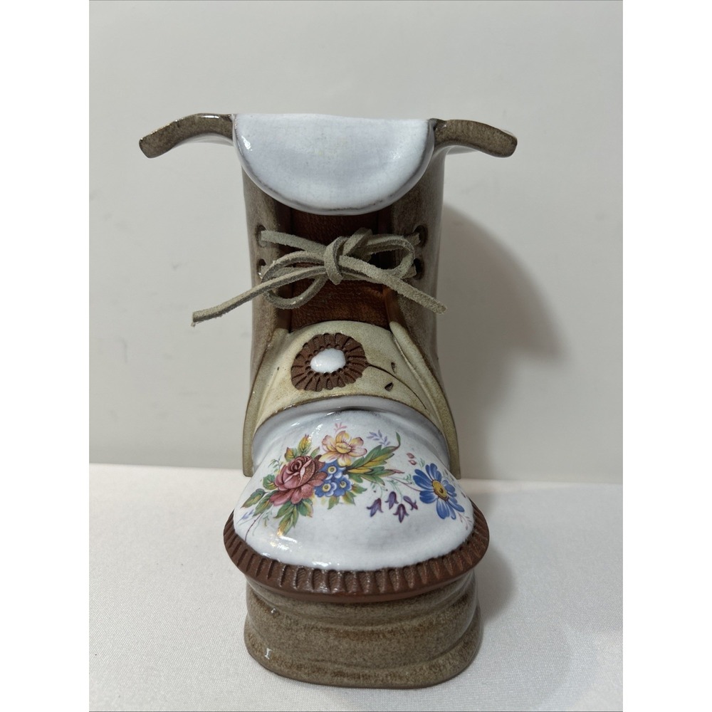 Flower Clay Ceramic Boot Planter The Clay Cobbler 6in Cottage Farmhouse Vase Vtg